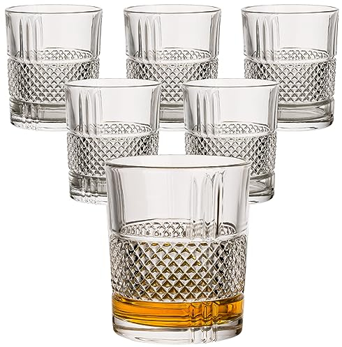 gouveo Set di 6 bicchieri da whisky da 320 ml, cristallo – Set di bicchieri da whisky dal design moderno – bicchieri per scotch, cognac, branntwein – Set regalo per uomini e amanti del whisky