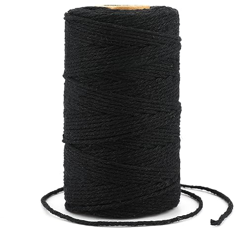 KINGLAKE 2mm 100M Corde Macramé Noir,Corde en Coton, Ficelle de Coton,Fil Macramé,Macrame Corde Naturel pour Pâtisserie,Cuisine, Bricolage,Emballage Cadeau de Noël et Décoration