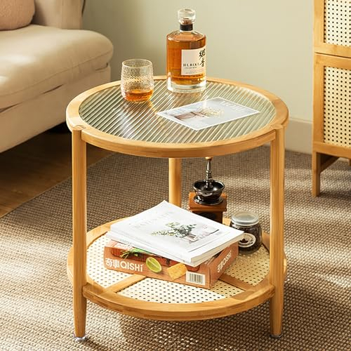 Couchtisch Glas,Set Beistelltisch rund Wohnzimmertisch aus Holz und Metall Satztisch Kleiner Tisch für Wohnzimmer,Teetisch mit Ablage,Wohnzimmertisch aus gehärtetem Glas Sofatisch für Schlafzimmer