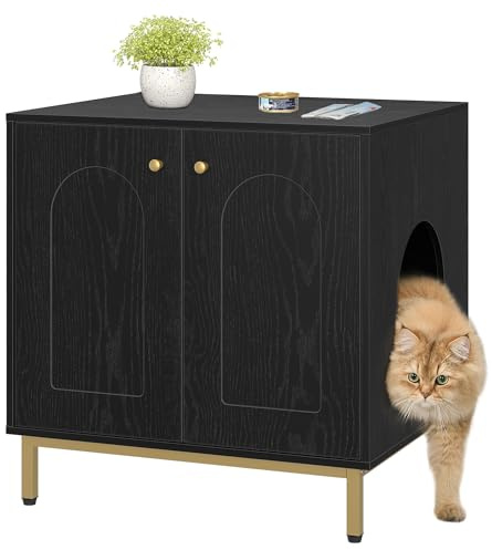 Hzuaneri Casa della toilette per gatti, mobile nascosto, tavolino in legno per animali domestici, panca per armadietto, adatto alla maggior parte dei gatti, 60 x 50 x 61 cm, Nero CB81204G