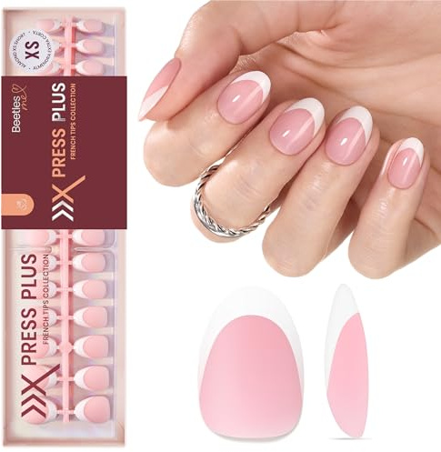 Beetles French Tip Nagelspitzen, 210 Stück Rosa ultrakurze Mandel | French-Tip-Press-On-Nägel 16 Größen natürliche Nagelspitzen in Salonqualität DIY-Nagelset Geschenke für Frauen