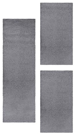 Carpetsale24 Bettumrandung Schlafzimmer 3 teilig Shaggy Hochflor Teppich Grau Bettvorleger Schlafzimmer Bettset: 2 St. 60x110 cm | 1 St. 80x150 cm - Teppich Läufer Set Einfarbig Design