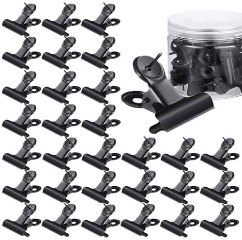 Büroklammern mit Pinnadeln, Schwarz Bulldog Clips Stecknadeln Bulldogge Metallklammern, 30mm Kleine Push Pins Clips für Fotobilder, Korktafeln Büro Küche Hause, 30er Pack