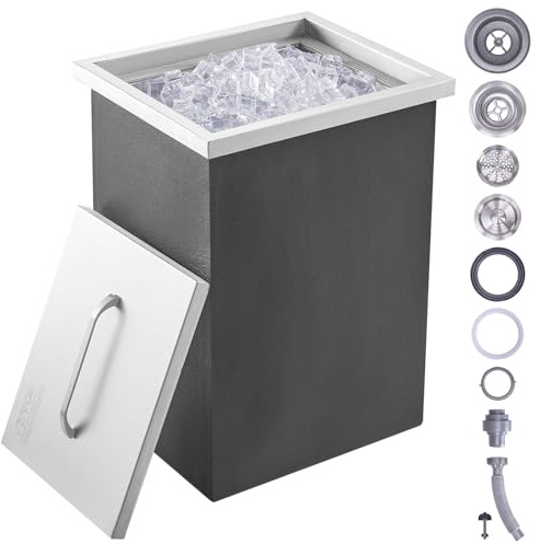 VEVOR Bac à Glace Encastrable 25,3 L 355x305x461 mm Boîte Isotherme pour Glace avec Couvercle en INOX Alimentaire Conservateur à Glaçons pour Boissons Bières Fraîches Cuisine Extérieure Bar Domicile
