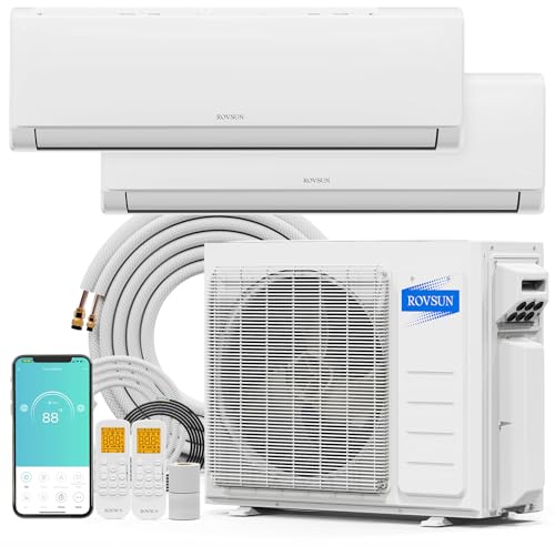 ROVSUN 20000 BTU Dual Zone WIFI Mini Split AC/Heating System, 23 SEER2 2 Zone 9000 + 9000 BTU Ductless Split Air Conditioner with Pre-Charged Condenser, Heat Pump & 25Ft Copper Line Set, 208-230V