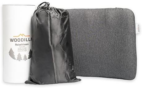 WOODILLA Reisekissen Memory-Foam Kissen mit Tragebeutel, Tragbares Reisekissen für Flugzeug, Auto oder Outdoor-Camping, Maße 50x30x10 cm