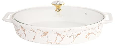 jinsongdafa Porcelain Oval Casserole Baking Dish with Glass Lid,1700 ML Serving Soup Tureen,Chafing Dish for Buffet, food preserve Tray, Catering Casserole for Party Style
