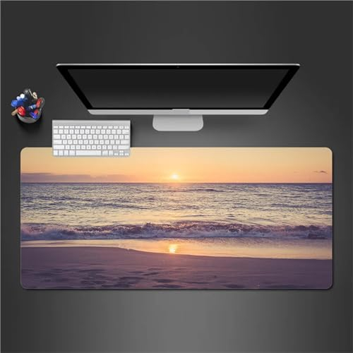 Mauspad XXL, 900x400x2mm Große Strandsonnenuntergang Gaming Mauspad, rutschfest Schreibtischunterlage, Waschbares Mousepad mit Vernähte Kanten für Gamer PC Maus und Tastatur