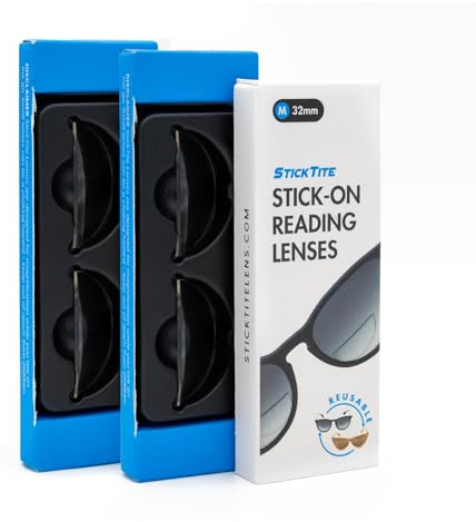 StickTite Medium 32mm (2-Pack) - Stick-on Bifocal Lenses - Instantly Convert Sunglasses to Magnified Sunglasses with Clear Reusable Lenses (2 Pairs, 1.75 Diopters)