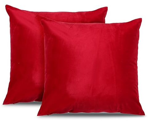 Emilie-Textil 2er Set SAMT Kissenbezug, Decorative Kissenhülle, Sofakissenbezug mit Verstecktem Reißverschluss, 14, Größen 40X40 / 45X45 / 50X50cm (2, Rot, 50X50)