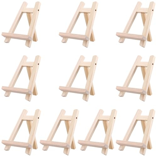 SINJEUN 10 Pack 15 x 20cm Wooden Tabletop Display Easel, Adjustable Mini Wood Easel Foldable Small Easel Stand for Drawing Board, Arts Crafts, Photos and Poster