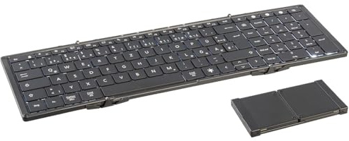 Callstel Klapptastatur: Faltbare Fullsize-Tastatur mit Bluetooth, Beleuchtung, Akku, QWERTZ (Falttastatur, Tastatur beleuchtet, Bluetooth, PC)