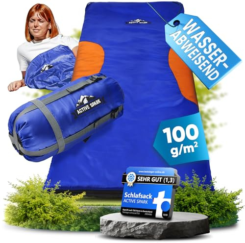 ACTIVE SPARK Schlafsack Winter - 3 Jahreszeiten & Sommer, Wasserabweisend & Atmungsaktiv, Nie mehr kalte Füße Dank Taschenwärmer-Tasche, Schlafsack - Hüttenschlafsack, Camping, Sleeping Bag