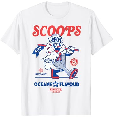 Stranger Things Scoops Ahoy Salon de crème glacée Rouge/Bleu T-Shirt