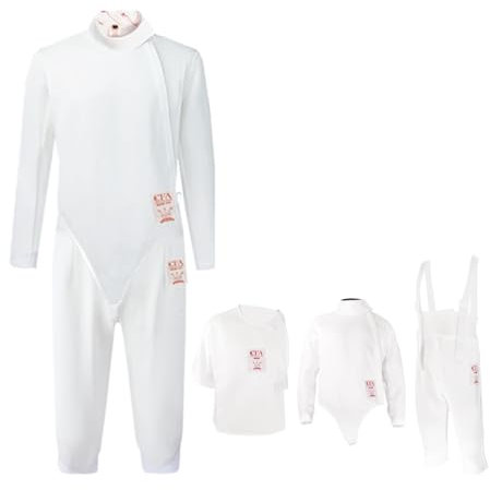 Fechtanzug, Fechtjacke, Fechthose, Fechtuniform, 450N Schlagfestigkeit, Schlagfestigkeit, Stichfestigkeit, Atmungsaktiv, Weich, Geeignet für Florett, Degen und Säbel(38)
