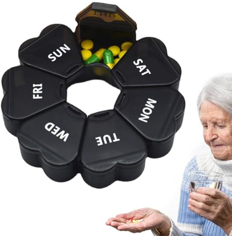 FENQURO Tablettenbox 7 Tage, pillendose 7 tage, tablettenbox 7 tage, Pillendose Medikamentenbox 7 Tage mit Große Fächer, Tabletten Wochenbox Pillenbox Tablettendose für Unterwegs Rund