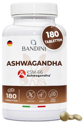 Bandini® Ashwagandha KSM-66® Vegan (180 Compresse per 6 mesi) - Integratore Naturale da Polvere Withania Somnifera (Ginseng Indiano) - Rimedio Ayurvedico per Stress