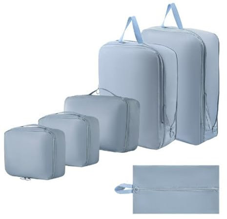 Geoyien Koffer Organizer, 6 Stücks Koffer Organizer Set, Koffer Organizer Taschen, Wasserdichte Packwürfel für Rucksack Koffer, Reise Essentials Tasche, Kompressions Aufbewahrungstaschen, Blau