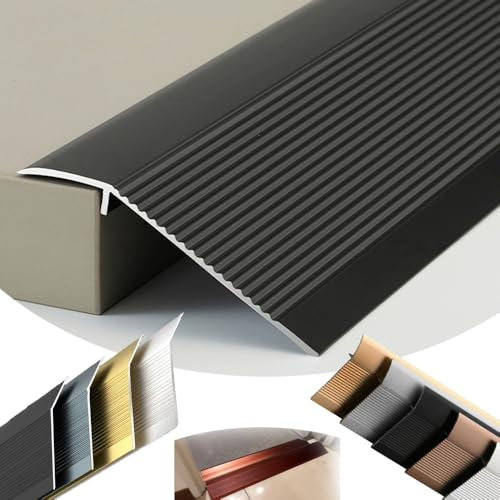 Türleisten Teppichabdeckung, Aluminium-Tür-/Teppich-/Fliesen-/unebene Bodenleiste, Höhe 1/4 - 2, Schwellenreduzierer, Türkantenverkleidung, rutschfeste Reduzierschwelle(Black,High 5.5cm (2in)Long 1.