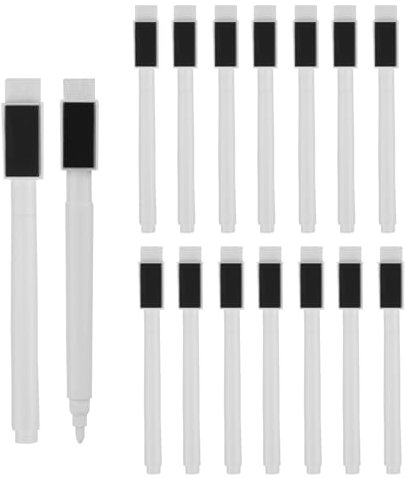BOXOB 16st Weiße Magnetische Trocken Abwischbare Marker, Tafel Trocken Abwischbare Stifte mit Radiergummikappe Feine Spitze Geruchsarm für Den Einsatz im Büro Schule Kühlschrank