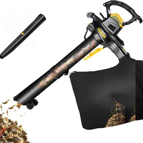 Soffiatore e aspiratore per foglie da giardino da 3800 W, soffiatore per foglie da giardino con regolazione a 6 velocità, soffiatore d'aria leggero e potente con sacco di raccolta delle foglie da 40