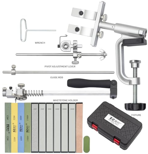 CWOVRS Messerschärfsystem, RX-009 Messerschärfer Profi 360° Flip Drehung mit festem Winkel, Präzise Slider, Küchenchef-Messerschärfer Set mit 4 Schleifsteine + 6 Diamantsteine Set