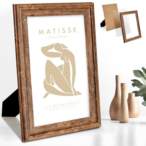 Mein Landhaus Narva Bilderrahmen 20x30 cm Walnuss – MDF in Holzoptik Braun, Echtglas, Vintage Landhausstil, zum Stellen und Hängen