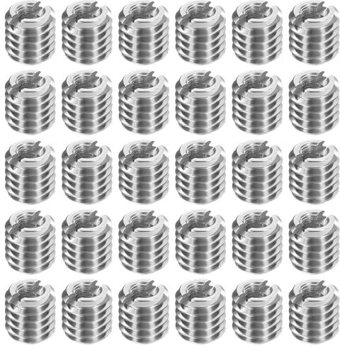 sourcing map Lot de 30 inserts filetés en acier inoxydable M6 x 1 mâle vers M3 x 0,5 femelle - Adaptateurs de filetage de 6 mm de long - Vis de réparation pour bois dur et tendre
