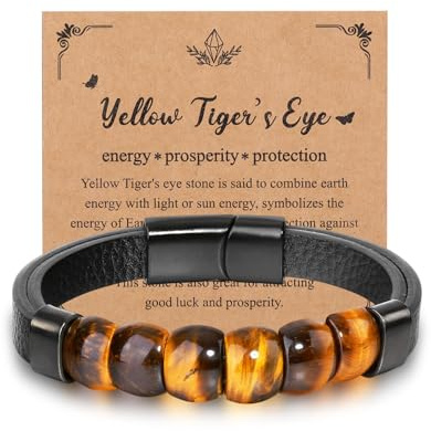 JSDDE Tigerauge Lederarmband Herrenarmband Männer Armband Magnetverschluss aus Edelstahl