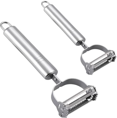 Multifunktions Gemüseschäler, 2 Stück Gemüseschäler Streifen, Schäler Gemüse, Moderner Streifenschäler aus 410 Edelstahl, Ideal für Salate und Gemüsenudeln