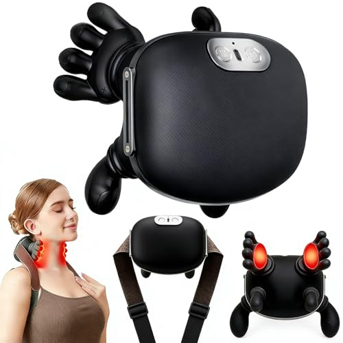 4D Nackenmassagegerät Mit Wärme, Massagegerät Nacken, Nackenmassage (Black) | Neck Massager Mit 3 Massagestufen 2 Temperaturstufen, Elektrische Schulter Massagegerät für Nacken,Zuhause,Büro,Reisen