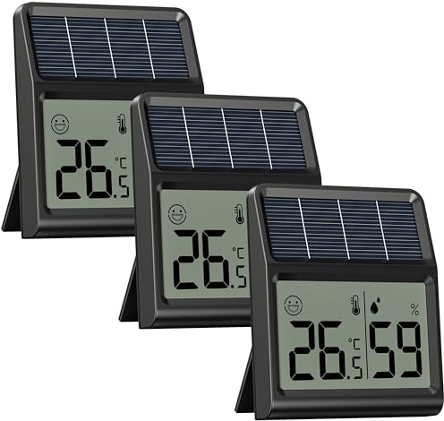 Solar Thermometre Humidimetre, Alimentation par la lumière naturelle intérieure sans batterie, Thermomètre Hygromètre Digital, Hygrometre Interieur