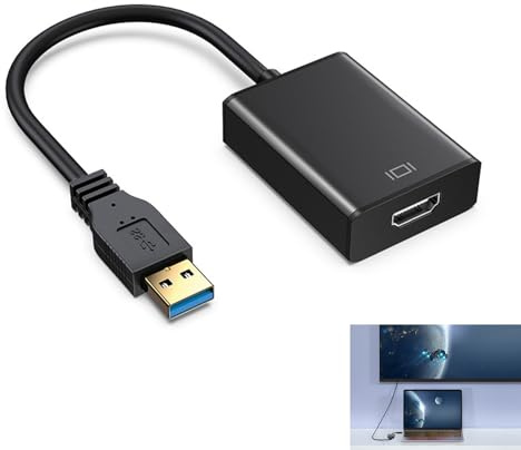 Ksywydu Adaptateur USB vers HDMI, Adaptateur USB 3.0 vers HDMI Full HD pour Étendre ou Dupliquer l’Écran, Compatible PC Windows 10/8/8.1/7/XP, Multi-Moniteurs, Audio HD, pour TV Moniteur Projecteur