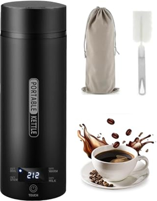 VICBINLY Travel Electric Tea Kettle, 450ml Portable Kettle, Mini Tea Kettles, One Cup Hot Water Boiler Mini Kettles Automatic Shut Off, Temperature Control, Black TKH03