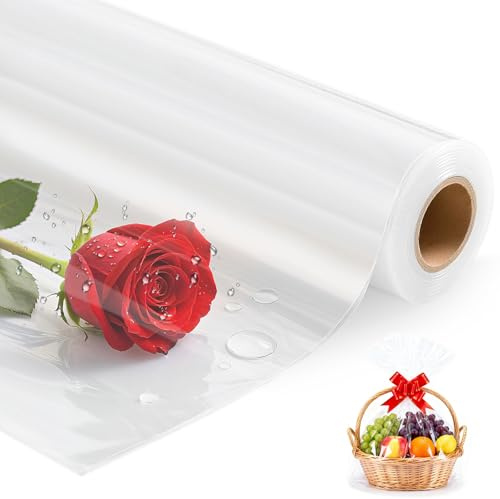 Carta Trasparente per Confezioni, 43CM x 30M Cellophane per imballaggio(21.5 cm folded), 3 Mil Carta da imballaggio trasparente, carta Regalo Rotolo per Fiori, Regali, Cesti, imballaggi Artistici