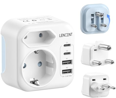 LENCENT Typ D, M und N Kombi-Reiseadapter mit 2 USB-C 2 USB-A