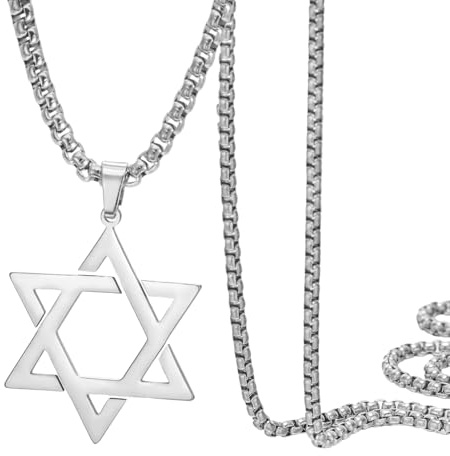 Dreamtimes Collana a forma di stella di David, per uomo e donna, in acciaio inox, con ciondolo esagonale a forma di stella ebraica, gioiello religioso, Medio, Acciaio inossidabile, Nessuna pietra