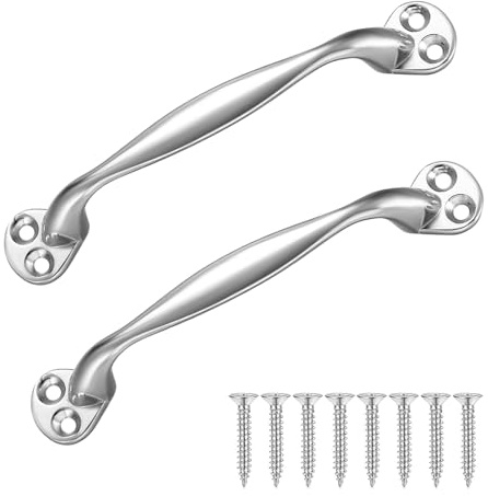 2Pcs Door Pull Handles, Zinc Alloy Gate Handle, Sliding Door Handles | Retro Bow Door Pull Handles Internal, Silver D Handle with 8 Screws for Barn Shed Garage Cabinet and Garden Gate - 128 mm