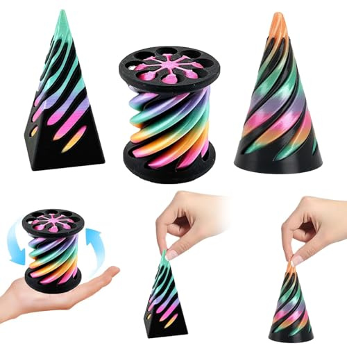 BUKLUKE 3D Imprimé Spiral Cone Fidget Toy, 3 Pcs Jouet de Cône en Spirale, Jouets Sensoriels pour Enfants Préoccupation, Jouets Anti-Stress, Couleur