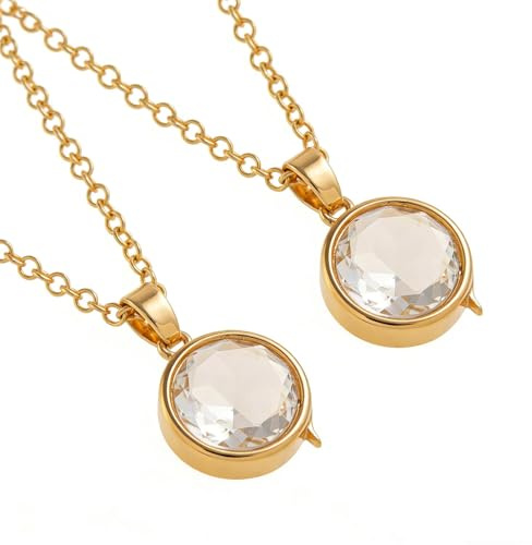 VTOS Lot de 2 colliers médaillon en verre plaqué or 18 carats - Pendentif rond en or avec chaînes - Bouquet flottant - Pour femme