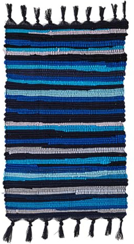 Vortexline Flickenteppich，Flickenteppich Waschbar，Baumwollteppich，Teppich Baumwolle，Verschiedene Größen Für Schlafzimmer Und Eingangsbereiche. (Blau,70 x 140 cm)