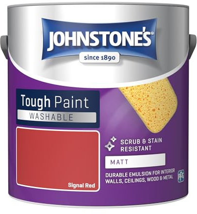 Johnstone's - Washable Paint - Signal Red - Matt Finish - Emulsion Paint - Highly Durable - Stain Resistant - Non Toxic & Low Odour - 12m2 Coverage per Litre - 2.5L