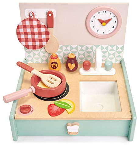 Tenderleaf Toys Wood Play Kitchen Range With Accessories for Children - Pretend Play and Social Development for Kids Ages 3 Years + (Table Top Kitchen)