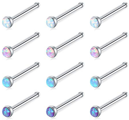 Incaton Nasenpiercing 18-20G Nasenring Silber Nasestecker Edelstahl Piercing Nase Piercing 2mm Opal Nase Schmuck für Damen Herren