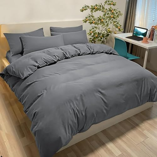 Påslakan 200 x 200 cm med 2 örngott 50 x 80 cm - mörkgrått - 2 personer mikrofiber sängkläder set