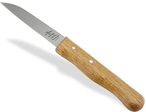 Couteau à légumes Solingen Acier inoxydable Fabriqué en Allemagne avec manche en bois de hêtre et lame droite tranchante pour couper les fruits et légumes 17,5 cm