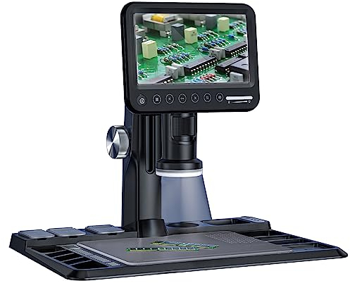 SHGUMITE 7-Zoll-Digitalmikroskop 1600X mit 64G TF-Speicherkarte, 3024P Fotoauflösung, Schweißmikroskop 28 LED-Fülllicht, kompatibel mit Windows/MacOS