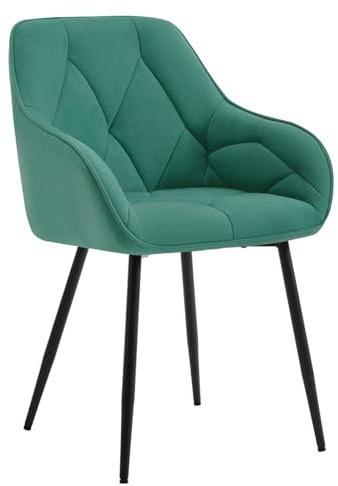 Woltu Matrumsstol, köksstol, stol för matsal, vardagsrum, ergonomisk fåtölj, armstödsstol, stoppad stol, sittyta av sammet, metallben, turkos, EZS02ts-1