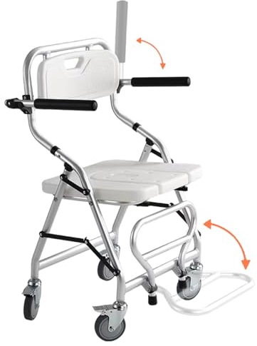 BOVDC Duschstuhl mit Rollen Klappbar, 3-in-1 Duschstuhl für Senioren mit Bremsen, Stabile Duschhocker für Senioren mit Rollen zum Mobil/Dusche/WC, Maximale Tragfähigkeit 120KG