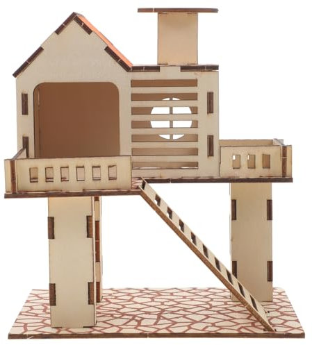 BUGUUYO Holz Hamsterhaus Für Kleine Haustiere Mehrkammern Versteck Mit Rustikalem Charme Und Spielplatz Für Zwerghamster Für Erkundung Und Bewegung